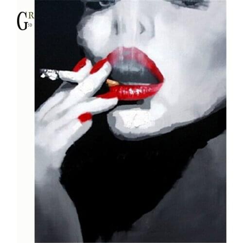 New 5D DIY Diamond drawing,Diamond embroidery,Cross stitch,Smoking woman,Art,Lipstick,Red,image,Unfinished decorative painting