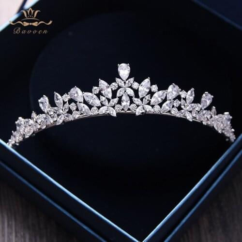 Bavoen Elegant Sparkling Zircon Brides Tiaras Headpieces Plated Crystal Bridal Crowns Headbands Wedding Dress Hair Accessories