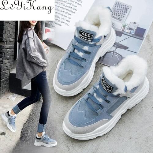 2019 Shoes Winter Warm Platform Woman Snow Boots Plush Female Casual Sneakers Faux Suede Leather Female Snowboots Warm Shoes Fur