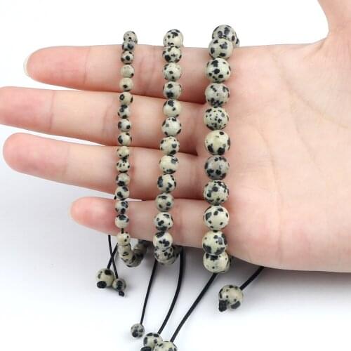4/6/8mm Natural Stone Bracelet Charm Black Speckle Stretch Beads Bracelets Women Men Adjustable Bangles Handmade Jewelry Gifts