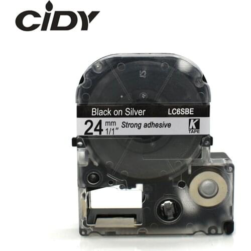 CIDY 24mm Black on Silver SM24X / LC-6SBE9 LC-6SBE LC 6SBE LC6SBE compatible label tapes for kingjim printers for LW300 LW400