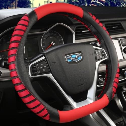 D Shape Steering Wheel Cover PU Leather for Geely Atlas Emgrand EC7 Coolray VW Golf 7 Hyundai Santa fe 2014-2020
