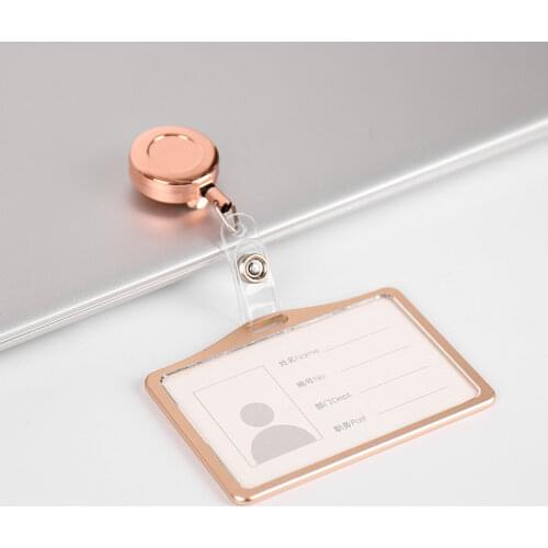 1 Set Aluminum Alloy Card Holder With Retractable ABS Badge Reel Pull ID Nurse Badge Holder Badge Lanyards School Supplies