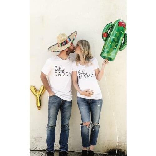 Baby Daddy Baby Mama Pregnancy Announcement Shirts Mom and Dad T Shirt Funny Matching Couple Maternity Tops Tee