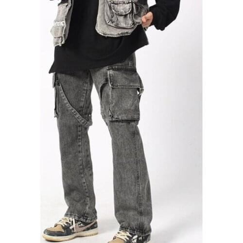 Mens Fashion Hiphop Streetwear Designer Jeans Men Jeans High Quality Big Pocket Jeans