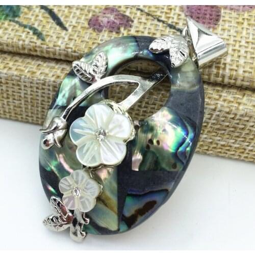 Ethnic style natural oval abalone shell pendant 30*44mm carved flower fit necklace fashion jewelry making diy findings B1118