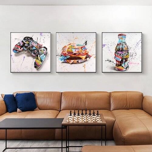 Graffiti Hamburg Game Controllers Drinks Street Art Canvas Painting Fashion Posters and Print Wall Picture for Living Room Decor