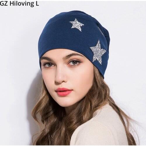 GZHilovingL 2018 New Spring Summer Fashion Beanie Hats For Women Soft Cotton Hip Hop Shining Star Girls Women Beanies Skullies