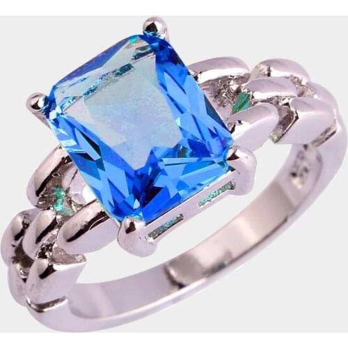 JROSE Elegant Fashion Silver 925 Jewelry Blue Stone Wedding Rings For Women Mens Size 7 8 Exquisite Bijoux Party Nice