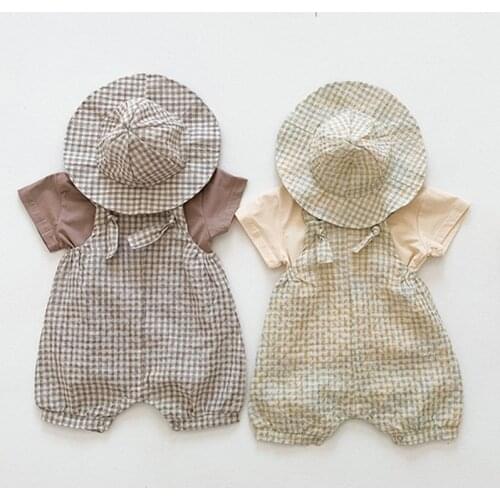 Baby Boy Overall Girls Baby Bodysuit Sets For Newborn Infant Solid T Shirt + Braces Short Romper + Hat Baby 2021 Summer Clothes