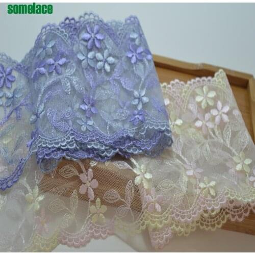 Somelace11cm wide(2yds/lot)purple~yellow gauze mirror floral embroidery lace Hight quality lace fabrics embroidered lace18041407