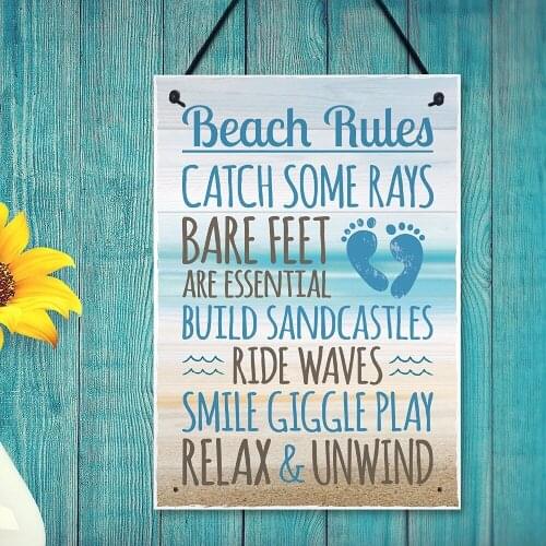 Meijiafei Beach Rules Seaside Nautical Shabby Chic Hanging Bathroom Toilet Wall Sign Plaque Decor Sign 8.3"x 11.7"