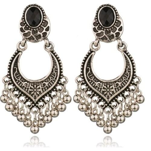 Fashion Boho Vintage Beads Rhinestone Tassel Dangle Earrings Oversize Pendientes Long Earrings For Women Ethnic Indian Jewelry