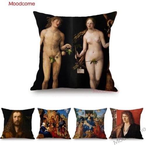 German Painter Albrecht Durer Oil Painting Bible Story Adam and Eve Oil Painting Sofa Pillow Case Wall Art Decor Cushion Cover