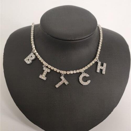 NIUYITID 2020 New Women Necklace English Name Letter Crystal Chain Neckless Jewellry Gifts Bijoux Femme Baby Angel