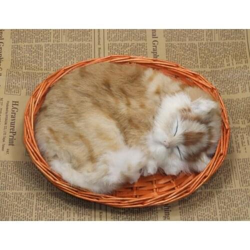 New lovely simulation sleeping cat toy polyethylene & furs handicraft cat doll with a basket gift about 25x21cm 0280
