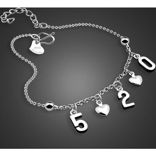 Fashion simple silver heart-shaped anklets.Solid 925 sterling silver female anklets.27 cm 520 anklets.Charming lady jewelry