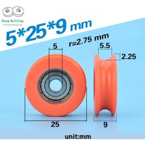 5*25*9 U-groove covered POM material bearing 625zz,bearing inner 5mm,diameter 25mm,thickness 9mm,5mm arc groove sliding pulley