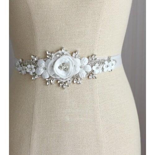 Bridal dresses belt wedding Sash luxury diamond crystal Bride 's Ribbon belts sparkling rhinestone pearl White flowers sashes