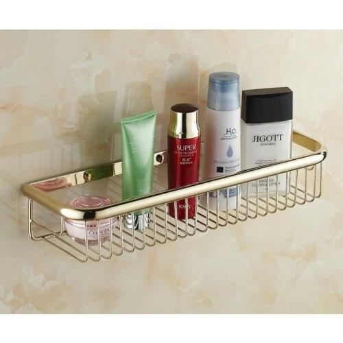 17.7" (45cm) Luxury Gold Color Brass Wall Mounted Bathroom Soap / Sponge Shower Storage Basket Lba096