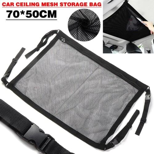 70*50cm Car Roof Ceiling Net Mesh Storage Bag Pouch Ceiling Pockets Breathable Mesh Bag Auto Stowing Tidying For SUV Van 4WD