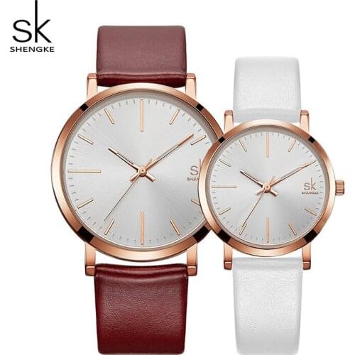 Shengke Business Fashion Leather Watches Women Men Clock Top Brand Luxury Quartz Watch Female Male Couple Watches #K8039