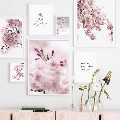 Nordic Pink Blossoms Flower Canvas Painting Landscape Quotes Posters Wall Art Decorative Pictures For Living Room Home Decor