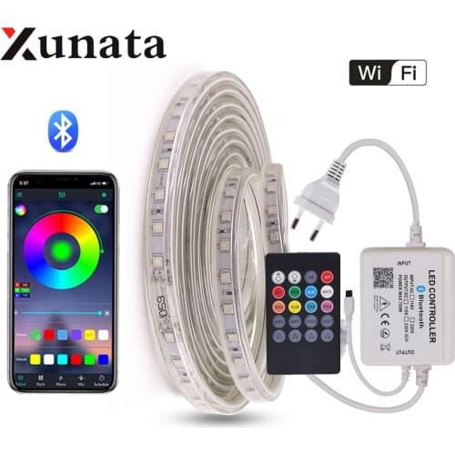 5050 RGB led strip EU 220V 240V Waterproof WIFI Bluetooth Control White/Warm White 60leds/m Flexible Tape LED Light Lamp