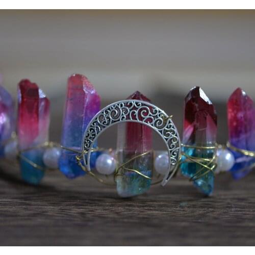 LangHong Colorful Natural Tiara Crown Angel Aura Crystal Crown Headband For Women Wedding Accessories