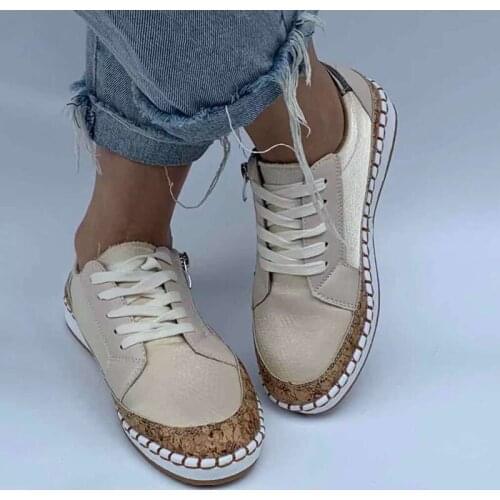 Womens Sneakers 2021 Solid Color Stitching Large Size Flat Lace-up Shoes Womens Sports Shoes Zapatillas Mujer Chaussure Femme