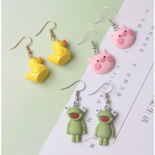 Lovely Animal Pendants Hook Earrings Duck Pig Frog Dangle Earrings for Women Korean Fashion Drop Earrings pendientes mujer