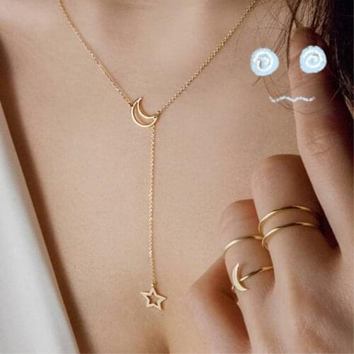 NK319 Fashion Moon Star Pendant Choker Necklace Simple Gold Color Alloy Charm Chain Collares Necklace For Women Party Jewelry