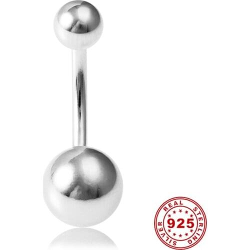 1pc 925 Sterling Silver Navel Piercing Round Belly Button Rings Bar Ombligo Party Stud Barbell for Woman Sexy Body Jewelry 14G