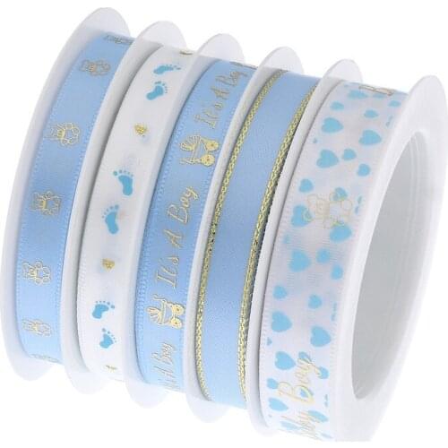 10m /each style 5m ribbon Baby stroller crown bronzing ribbon gift packaging Baby Baptism printing letter pink /bule ribbon