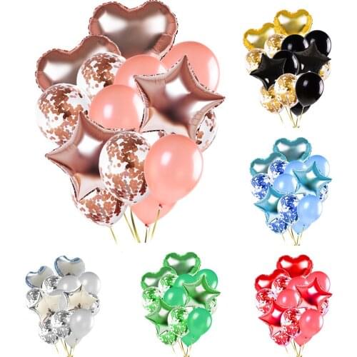 14pcs Birthday Party Decoration Balloons Wedding Anniversary Heart Pentagram Shaped Foil Balloon Sequin Confetti Helium Globos