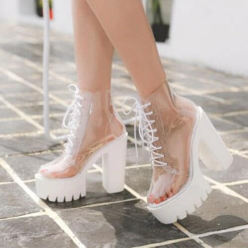 2020 new autumn fashion transparent ankle boots for women super high heels boots glass light shoe high platform women boots