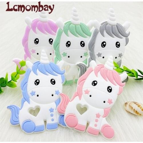 5/10PCS BPA Free Unicorn Silicone Baby Teether Cartoon Animal Rodents Bite Teething Necklace DIY Gifts