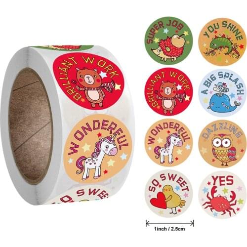 50-500pcs Game Toy Stickers Cartoon Animals 8 Designs for Kids School Kindergarten Teachers Encouragement Children Scrapbooking