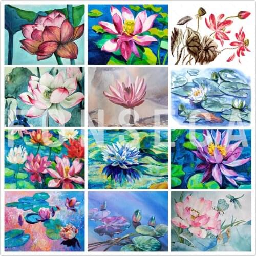 Diy Diamond Painting Watercolor Lotus Summer Fashion Art Simple Flower Handmade Rhinestone Embroidery Mosic Wall Art Pictures