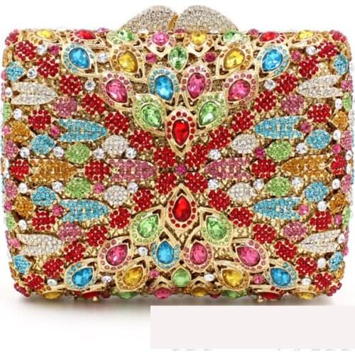 Hollow Out Flower Clutch Minaudiere Bag Women Colored Crystal Evening Bags Wedding Party Dinner Floral Handbags Purses purse