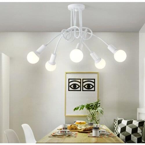 White&Black Nordic Loft Chandelier Lighting Vintage Industrial Ceiling Lamp Bending Personality For Home & Store