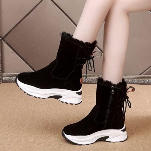 Womens Vulcanized Shoes Flock Zip With Plush Casual Female Snow Boots Keep Warm Comfortable Ladies Winter Sports Boots Fashion