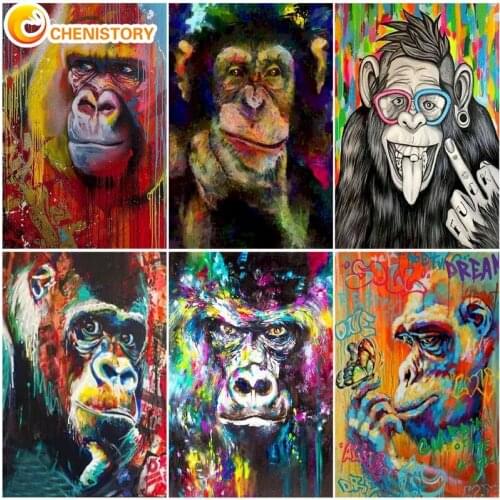 CHENISTORY Diy Paint By Numbers Colorful Orangutans Animal Kit Oil Painting By Number Canvas Picture Handmade Adults Decor Gift
