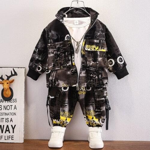 Spring Autumn boys Cowboy suit boys clothing kids clothes denim jacket + pants 2 pcs set fashion Camouflage letters 2T to 10 yrs