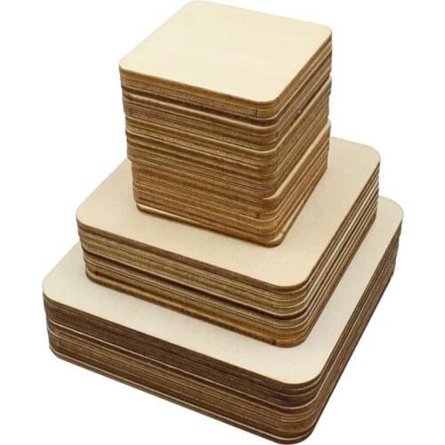 Hot XD-40 Pcs Unfinished Blank Wood Square,3 Different Size Wood Square Slices Cutouts for DIY Arts Craft Project,PyrographyArt