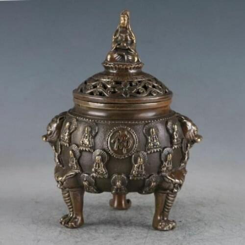Exquisite Chinese Old Brass Buddha Incense Burner Made Daming Xuande Sign Rn Statues for Decoration Collection Ornaments