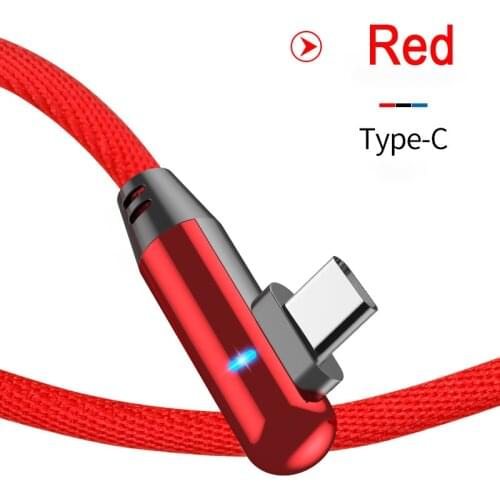 Type C Fast Charging Cable Data USB Cable Charger With LED Indicator For Galaxy Xiaomi Switch Nylon Braid Bullet Head 90 degreeT