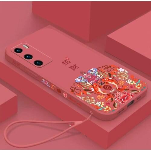 Chinese Auspicious Retro Palace Soft Gel Liquid Silicone Phone Cases For Huawei P40 Casing With Phone Straps