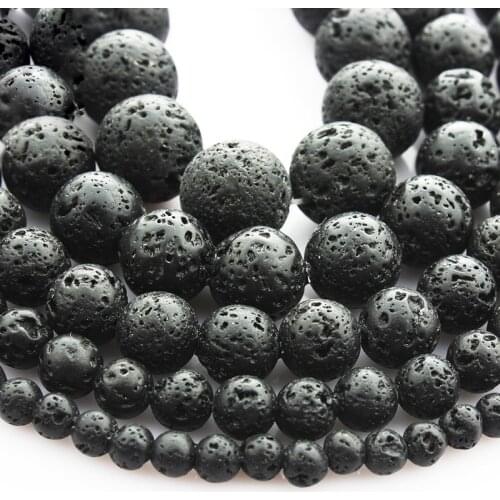 4mm 6mm 8/10/12mm 14/16/18/20mm Round Natural Black Lava Stone Loose Spacer Beads Wholesale Lot For Jewelry Making DIY Findings