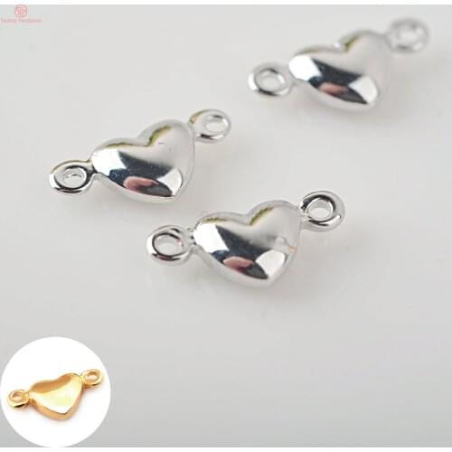 20PCS 10*5MM 24K Gold Color Brass 2 Holes Heart Connect Charms High Quality Diy Jewelry Findings Accessories wholesale